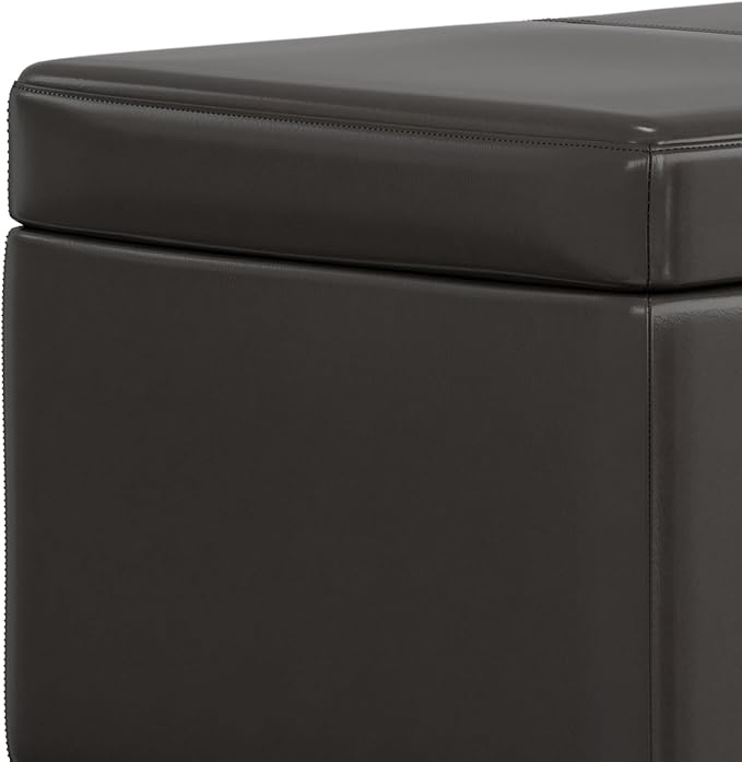 SIMPLIHOME Avalon Lift Top Rectangular Storage Ottoman - 44 inch Wide Upholstered Vegan Leather Lift-Top Ottoman in Tanners Brown, Contemporary Coffee Table Ottoman for Living Room with Hidden Storage