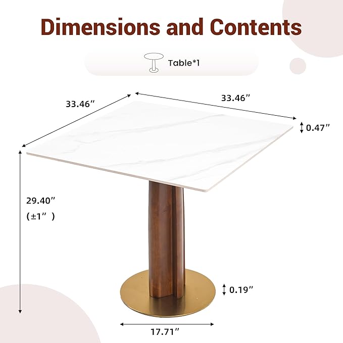 Sintered Stone Square Office Table - Meeting Desk for Small Offices (Walnut‌ Leg and White Top, 1 Table Only)