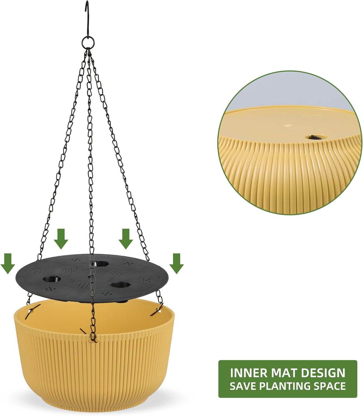 Dexceder 11.2 Inch Self Watering Hanging Planters Indoor Outdoor, Thickened Hanging Basket Flower Plant Pot (2 Pack, Yellow)