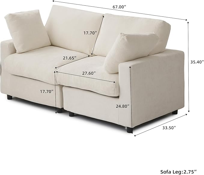 WJShome Sectional Couches for Living Room, 67 Inch Loveseat Sofa with Chenille Upholstery & Double Layer Cushions, Modern Apartment Size Modular Couch for Bedroom，Beige