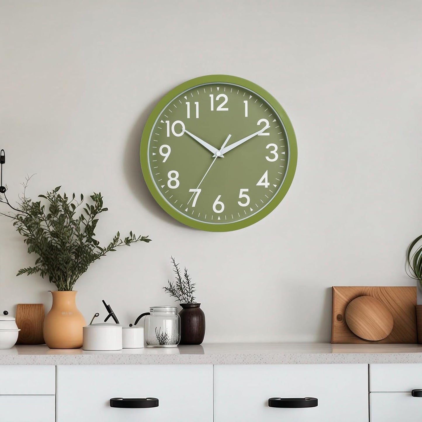 Wall Clock Small Analog 8 Inch Silent Non Ticking Battery Operated Modern Simple Decorative for Kitchen Office Bedroom Bathroom Living Room(Olive Green)