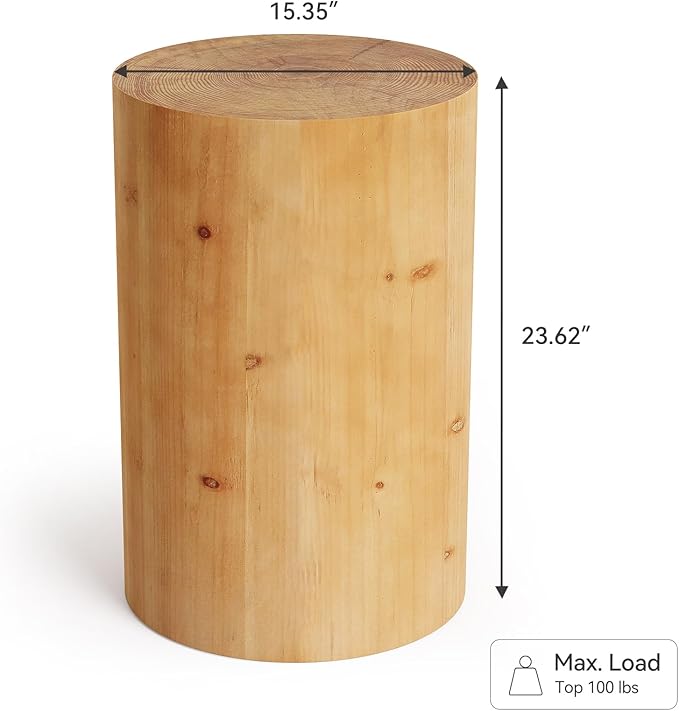 LITTLE TREE Small End Table, Wood Round Drink Table, Farmhouse Side Table for Small Spaces, Modern Plant Stand, Accent Cocktail Table for Living Room, Bedroom Nightstand, Wooden Pedestal Natural