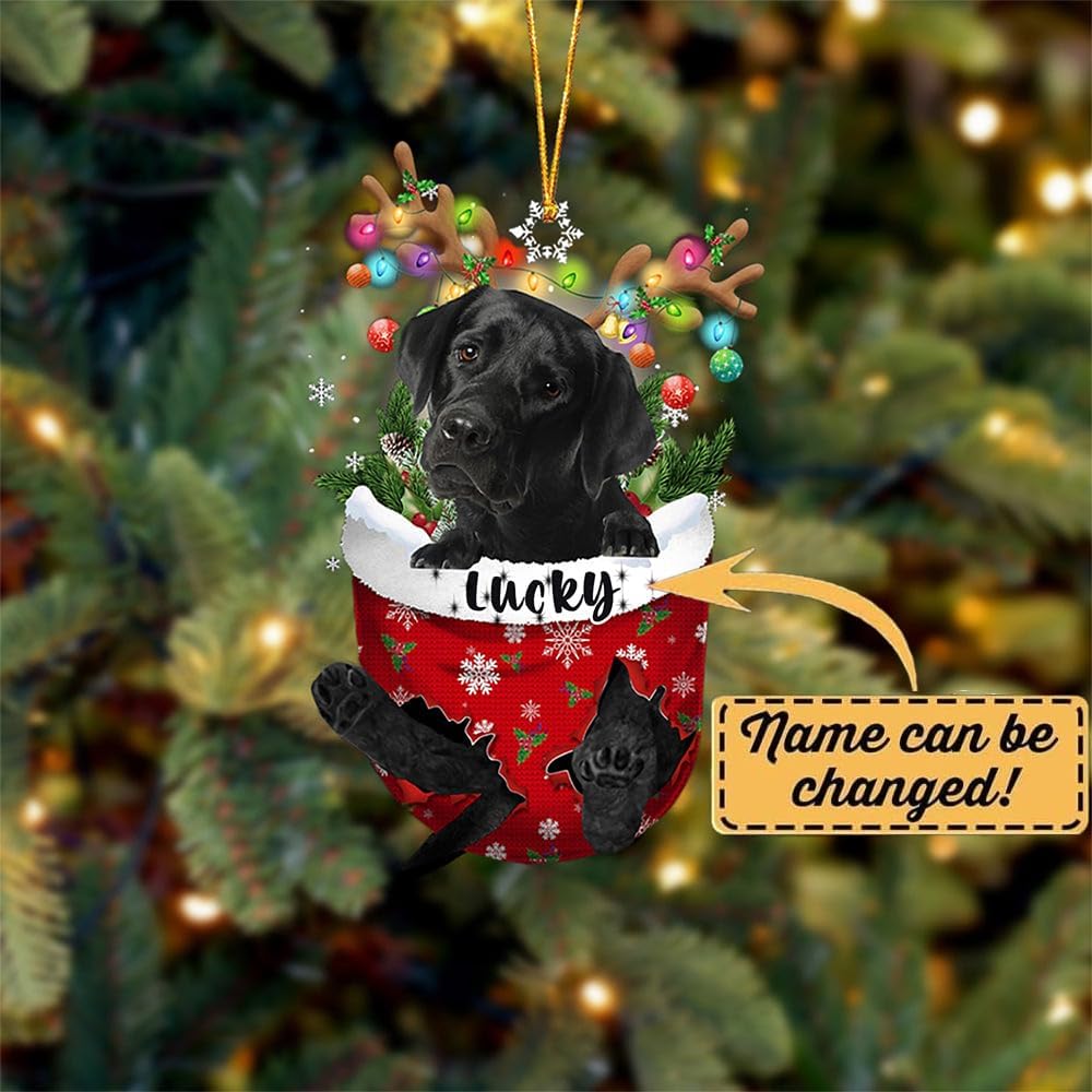 Black Labrador Dog Christmas Ornament, Black Labrador in Snow Pocket Christmas Tree Ornament, Dog Lovers Gift Idea Xmas Decor, Christmas Decorations for Tree, Christmas Ornament Gift for Dog Lovers