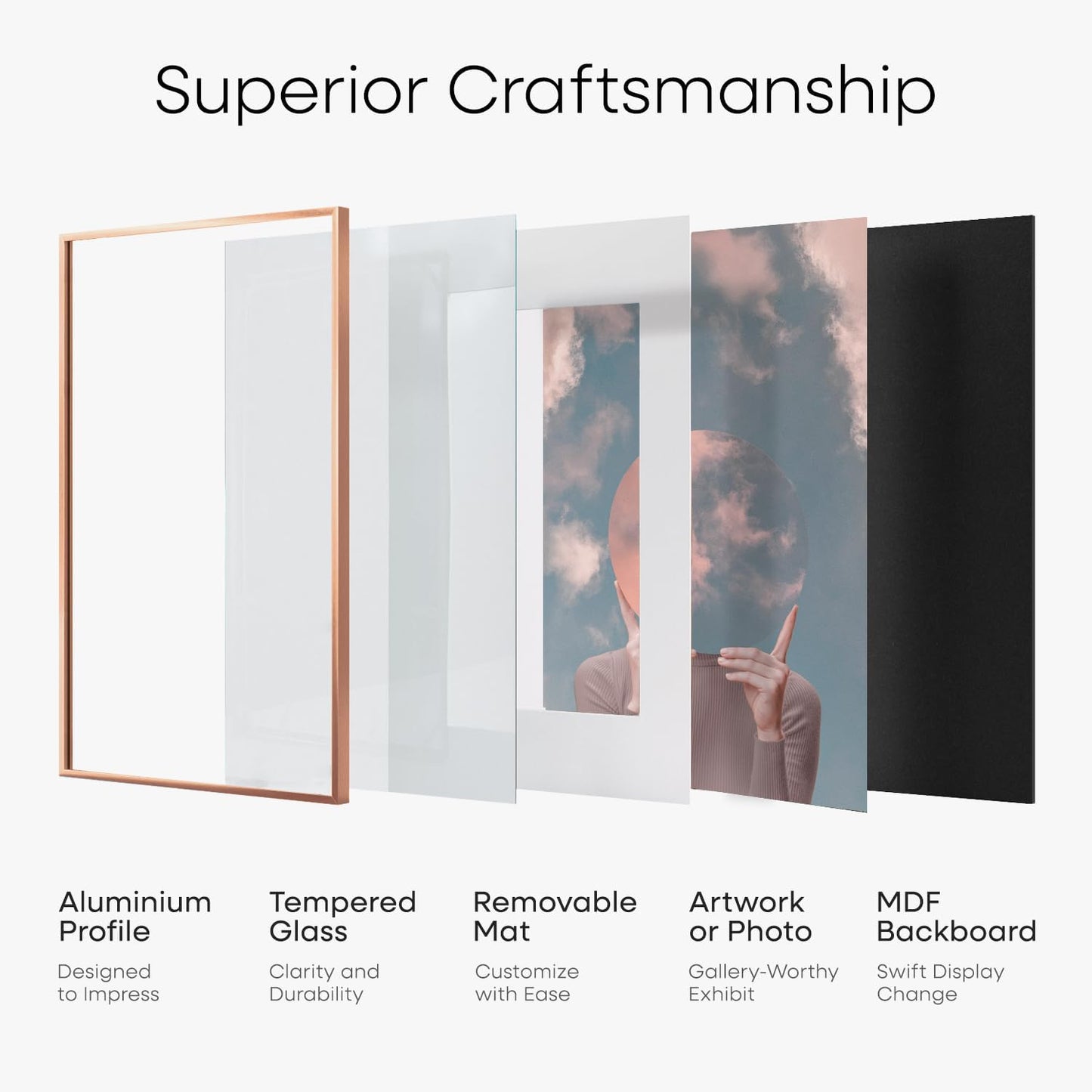 Homeforia 16x24 Picture Frame Rose Gold, High End Metal 16x24 Poster Frames with Mat 12x18 inch Photo, 16 x 24 Rose Gold Frame Matted to 12 by 18 Print, 24x16 Frame, Tempered Glass, Wall Kit, Set of 1