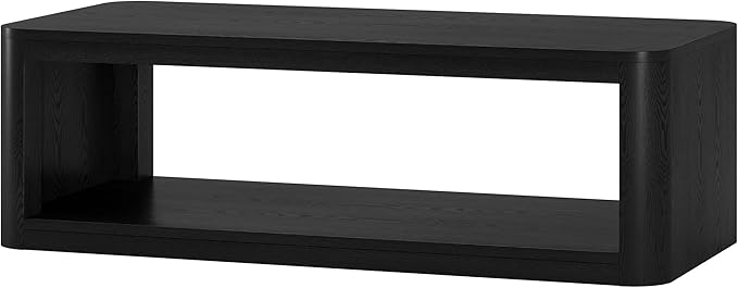 Henn&Hart 47" Rectangular Low-Profile Coffee Table with Open Storage Shelf for Living Room, Family Room, or Office, Black Grain