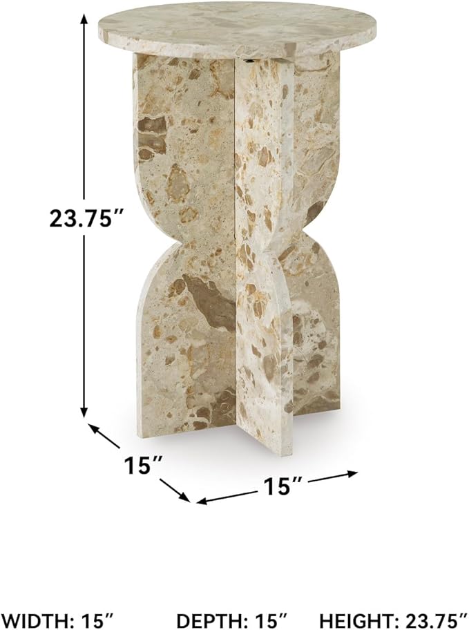 Signature Design by Ashley Treygan Contemporary Marble Accent Table, Beige & Light Brown