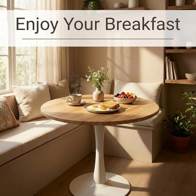 23.62" Small Round Dining Table for 2 – Durable & Well-Made Tulip Table with Sturdy Metal Frame, Compact 2-Seater Kitchen or Dining Room Table for Small Spaces, Apartments, Café, Restaurant, Office