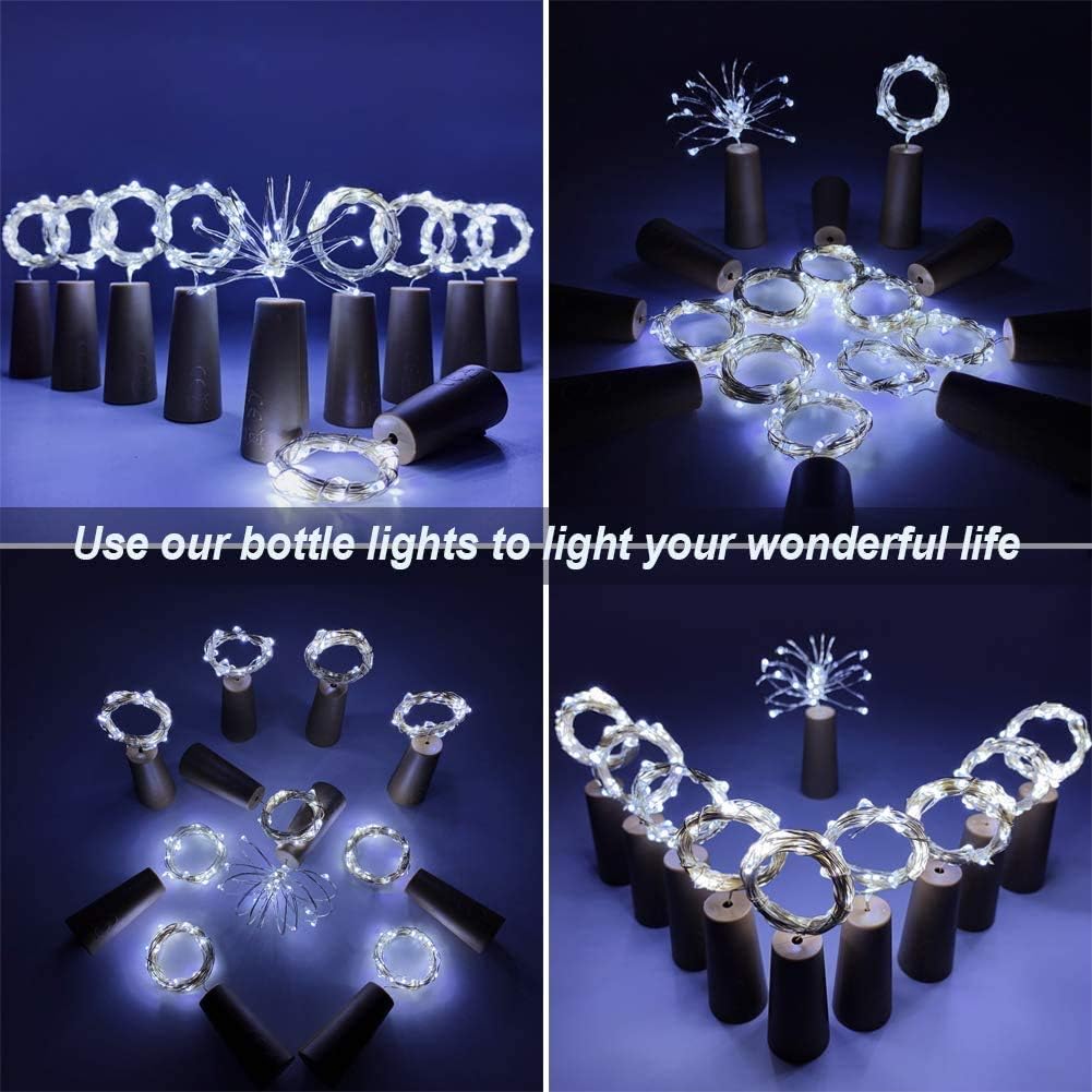 YJFWAL Wine Bottle Lights with Cork,Cork Shape Silver Copper Wire Fairy Mini String Lights,24Pack 20LED Battery Operated for DIY,Party,Wedding,Christmas,Halloween,Decor (Cool White)