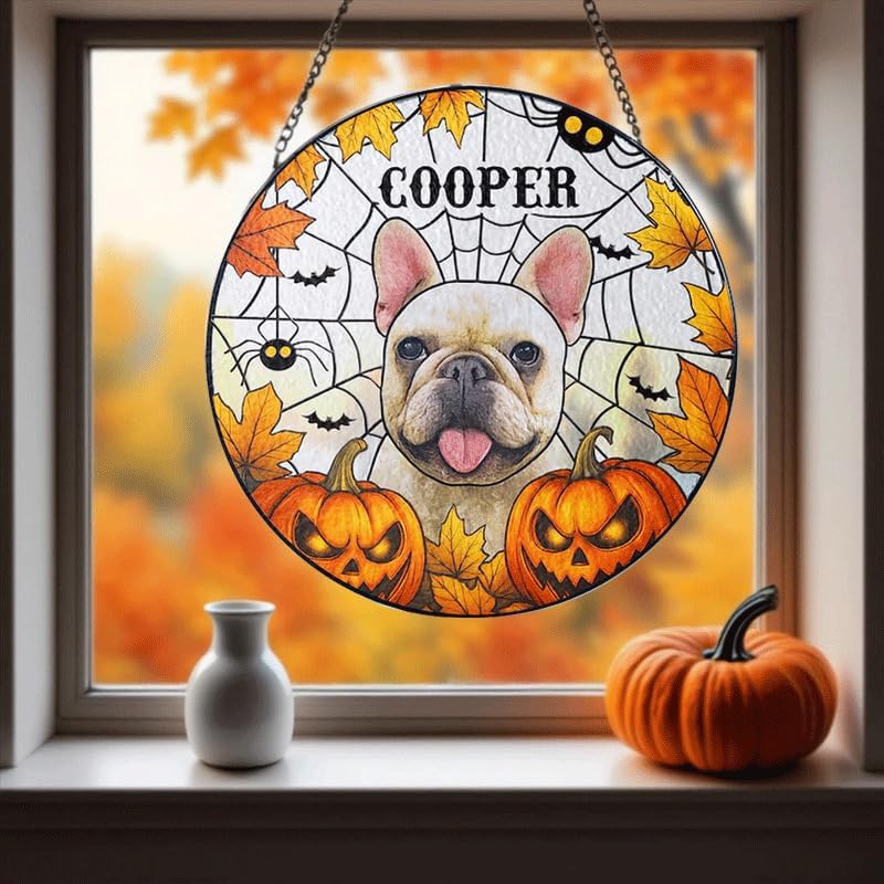 Personalized Halloween Dog Glass Window Hanging Ornament,Custom Pet Photo Ornament, Unique for Dog Lovers,Customized Pet Keepsake for Spooky Season, Fall Holiday Décor /4