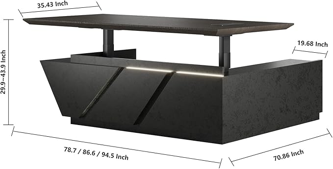 86.6" Adjustable Height L-Shaped Executive Desk with LED Light Strip - Black Inverted Trapezoid Design, Includes Storage Cabinet with Drawers & Doors, Ergonomic Standing Office Desk for Home & Office