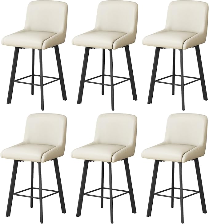 Swivel Bar Stools, 29''H Upholstered Barstools with Backs, Modern Counter Height Bar Stool Chairs for Kitchen Island, Metal Legs (Beige- Faux Leather, Set of 3-29" H)