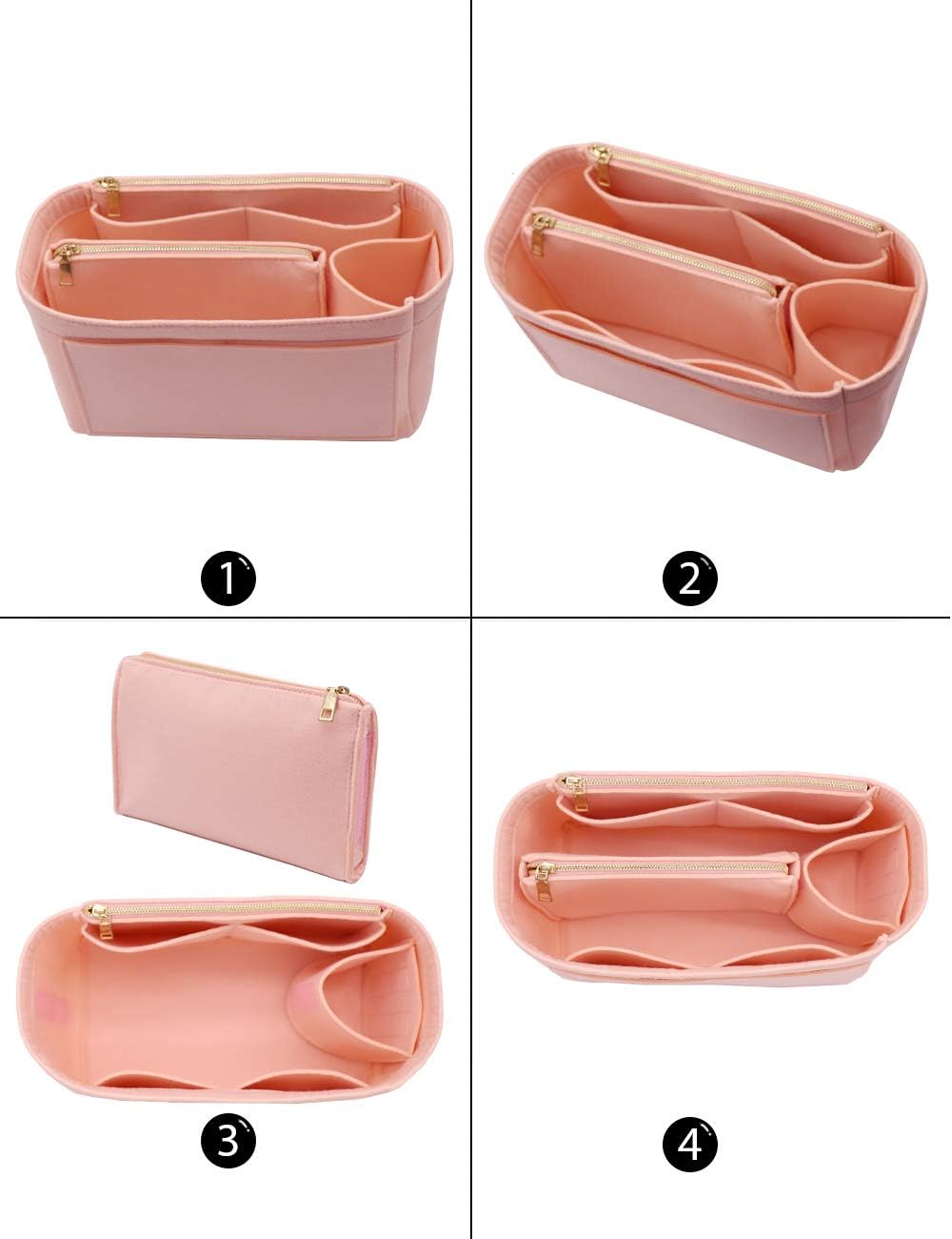 LEXSION Felt Purse Bag Organizer Insert with zipper Bag Tote Shaper Fit Speedy Neverful PM MM