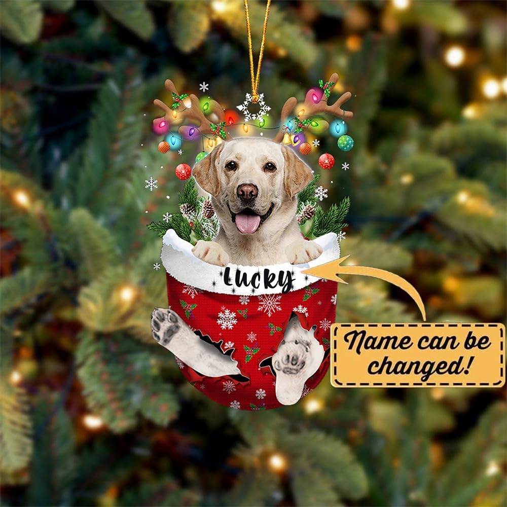 Yellow Labrador Dog Christmas Ornament, Yellow Labrador in Snow Pocket Christmas Tree Ornament, Dog Lovers Gift Idea Xmas Decor, Christmas Decorations for Tree, Christmas Ornament Gift for Dog Lovers