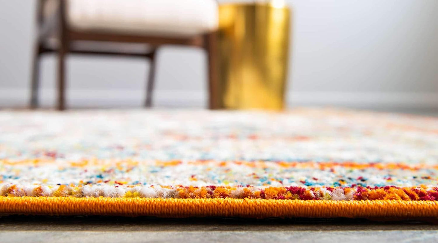 Unique Loom Rosso Collection Vintage, Traditional, Bohemian, Geometric, Distressed, Southwestern Area Rug, 5' 0" x 8' 0", Beige/Orange