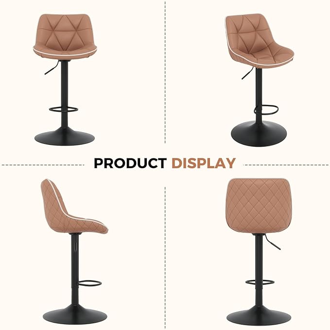 Nalupatio Bar Stools Set of 2, Adjustable Swivel Counter Height Bar Stools with Back, Armless Modern Barstools for Kitchen Island & Home Bar, Upholstered Seat,（Terracotta）