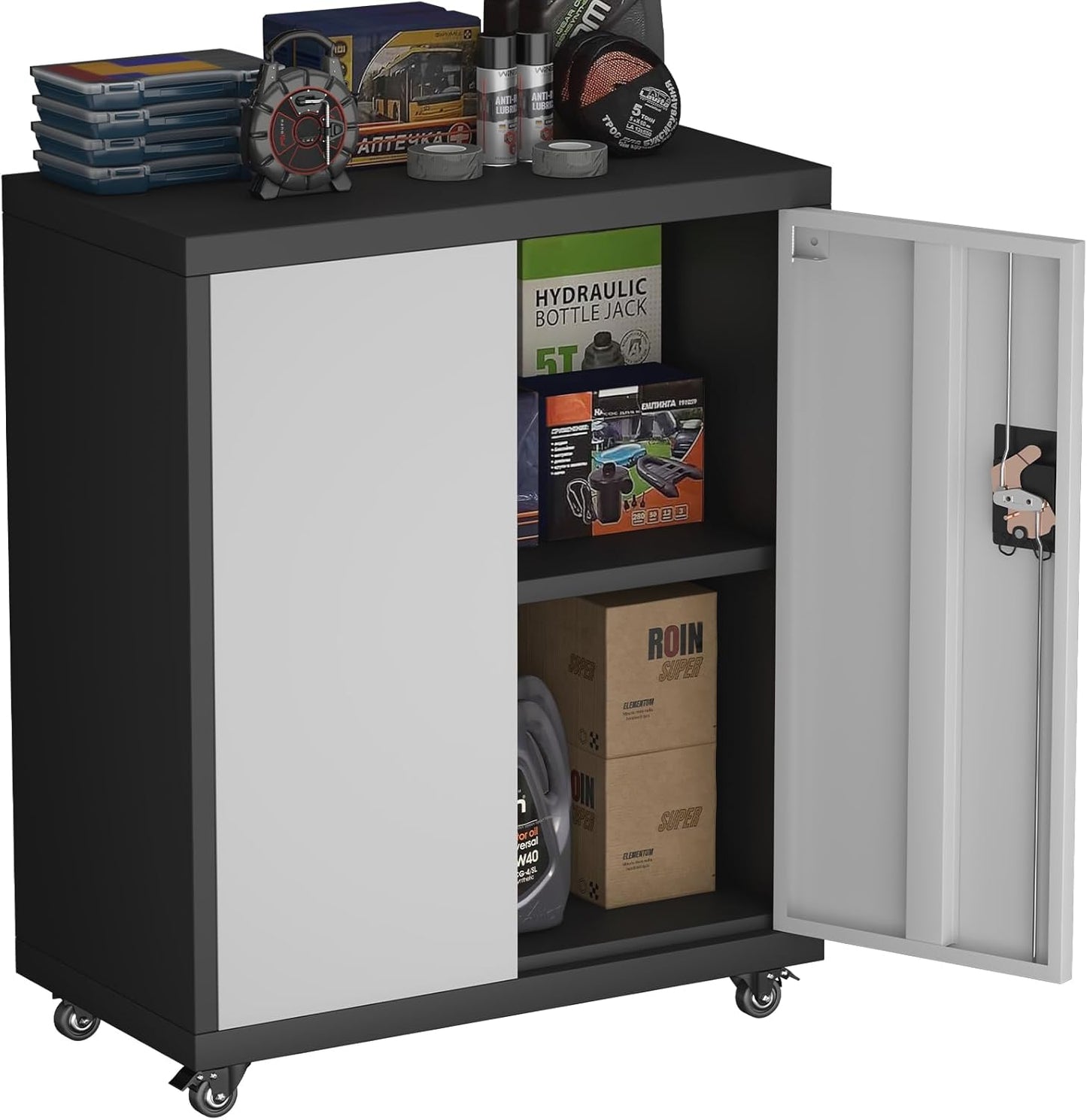 Locking Storage Cabinet,Steel Garage Cabinet with Wheels,Utility Tool Cabinet1 for Garage,Home Office and Warehouse