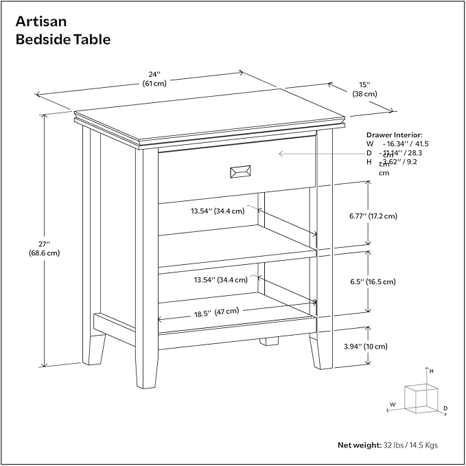 SIMPLIHOME Artisan Bedside Table - 24 inch Wide Solid Wood Nightstand Table in Rustic Natural Aged Brown, Contemporary Bedroom Side or End Table with 1 Drawer, Open Shelf Storage and Bronze Knobs