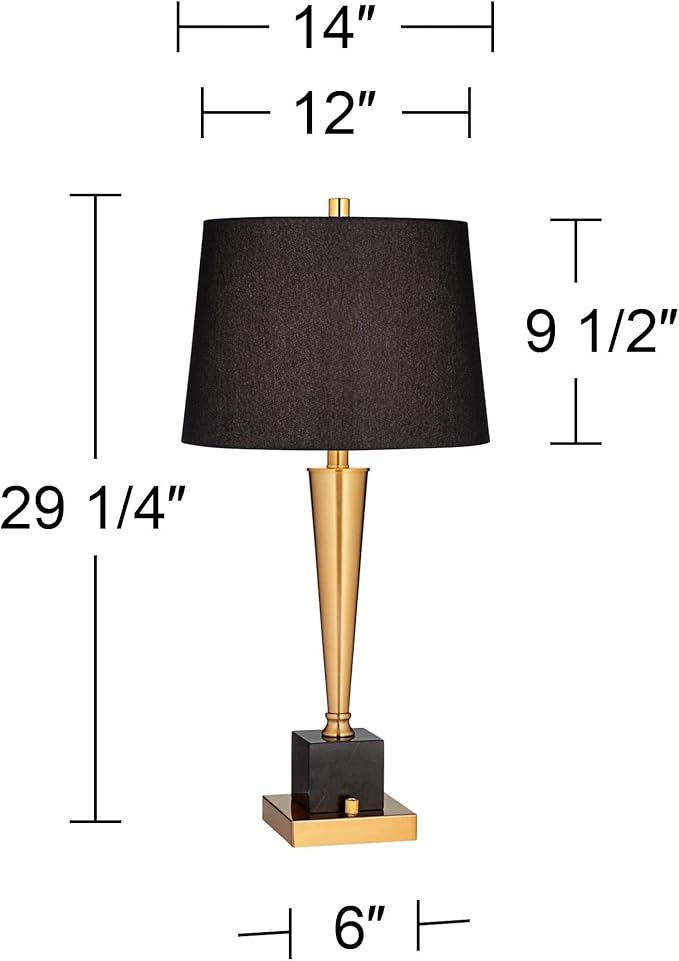Possini Euro Design Wayne 29 1/4" Tall Modern Glam Luxury End Table Lamp with USB Ports A+C Charging Brass Finish Metal Black Marble Living Room Bedroom Bedside Nightstand House Office Home