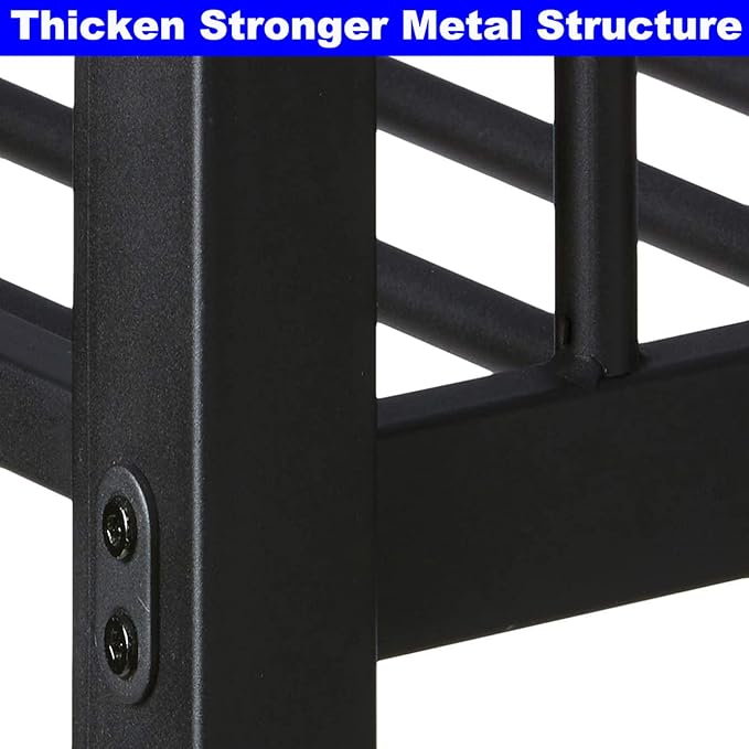 DOONREXS Industrial Style Heavy Duty Metal Queen Bunk Bed, Full XL Over Queen Size with Ladders and Guard Rail, Easy Assembly