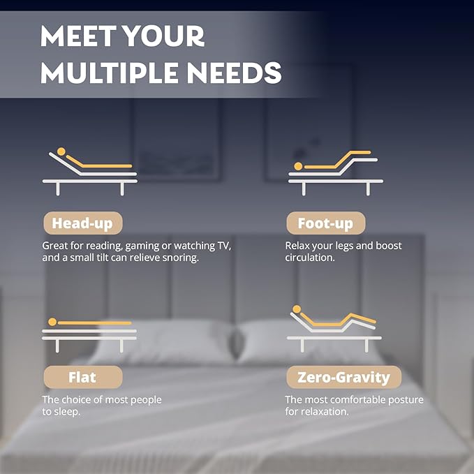 Twin XL Adjustable Bed Base Frame with Wireless Remote + 12 Inch Twin XL Gel Memory Foam Mattress Bed in a Box, Head and Foot Incline, Zero Gravity, Fiberglass Free, 80" × 38"