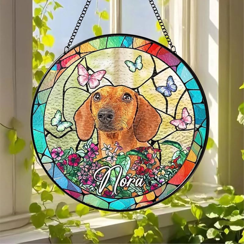 Personalized Stained Glass Window Hanging with Pet Name, Custom Memorial Gift for Dog Lovers, Unique Keepsake Decoration, Thoughtful Gift for Dog Mom