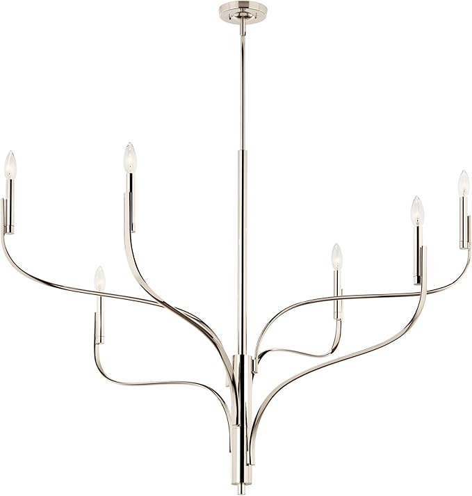 KICHLER Livadia 6-Light Chandelier, Soft Modern-Light in Polished Nickel, for Foyer, Great Room, or Vaulted Dining or Bedroom (33.25" x 47.25"), 52674PN
