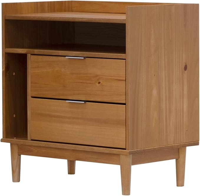 Walker Edison Blythe Mid-Century Modern Tray-Top Storage Nightstand 25 Inch Caramel