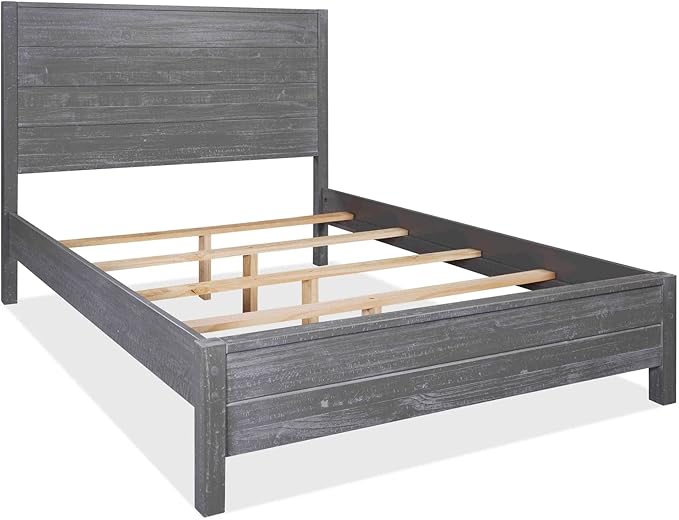 Grain Wood Furniture Montauk Solid Wood Bed, King Size, Rustic Grey