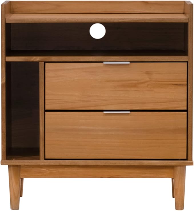 Walker Edison Blythe Mid-Century Modern Tray-Top Storage Nightstand 25 Inch Caramel