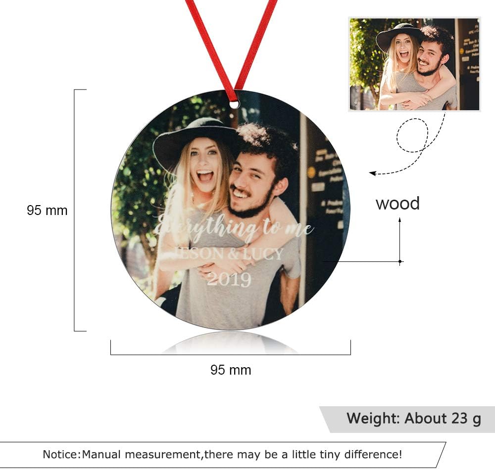 Gemszoo Personalized Picture Christmas Ornament, Custom Double Sided Photo Text Wooden Hanging Xmas Tree Keepsake Pendant Decoration Gift for Family (1, Round)