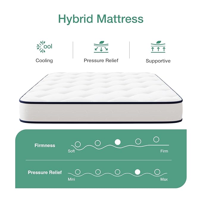 Novilla 6 Inch Twin Mattress,Bonnell Spring Hybrid Mattresses for Spine Support & Cooling Comfort - Twin Bed Mattress,Adaptive Foam Layer with Medium Firm- CertiPUR-US Certified for Youth/Guest Rooms