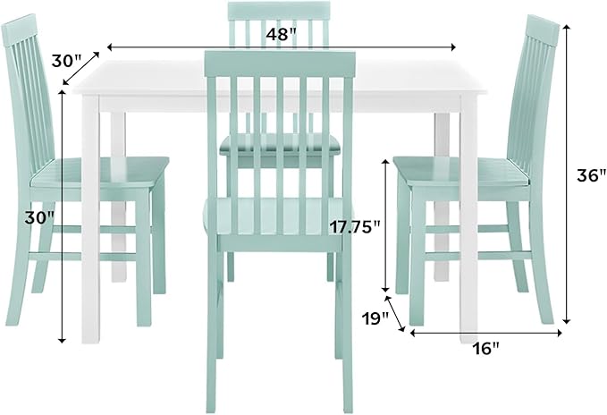 Walker Edison 4 Person Modern Farmhouse Wood Small Dining Table Dining Room Kitchen Table Set 4 Chairs Set, 48 Inch, White and Grey