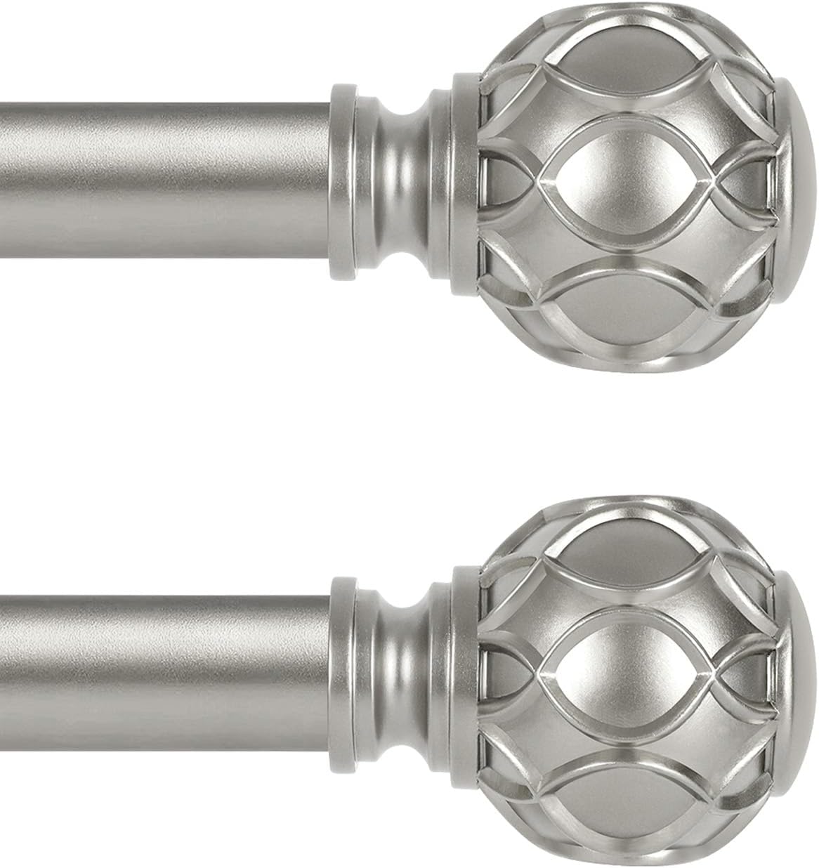Silver Farmhouse Curtain Rods for Windows:Heavy Duty Adjustable Curtain Rod for Bedroom Living Room,Boho Decorative Rustic Drapery Rods with Vintage Coastal Finial,Antique Silver 2 Pack 36-88"