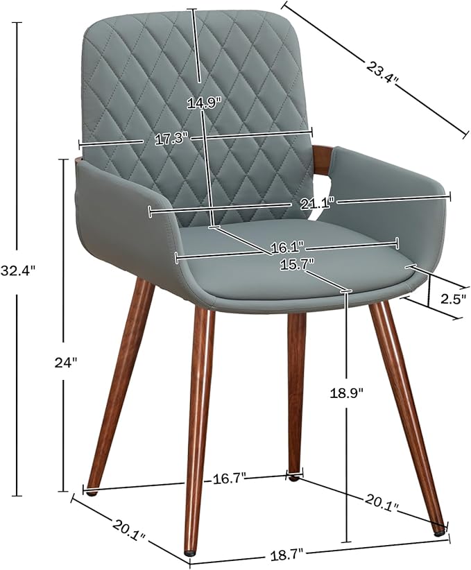 LUNLING Mid Century Modern Faux Leather Dining Room Chairs,Upholstered Seat Metal Legs Chairs Blue Faux Leather Kitchen Chair Reception Room Chair,1PCS