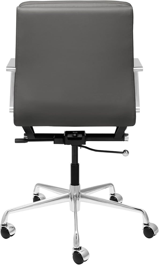 Laura Davidson Furniture SOHO II Padded Management Office Chair - Mid Back Desk Chair with Arm Rest, Swivel & Cushion Availability, Made of Faux Leather, Dark Grey, Computer Chair