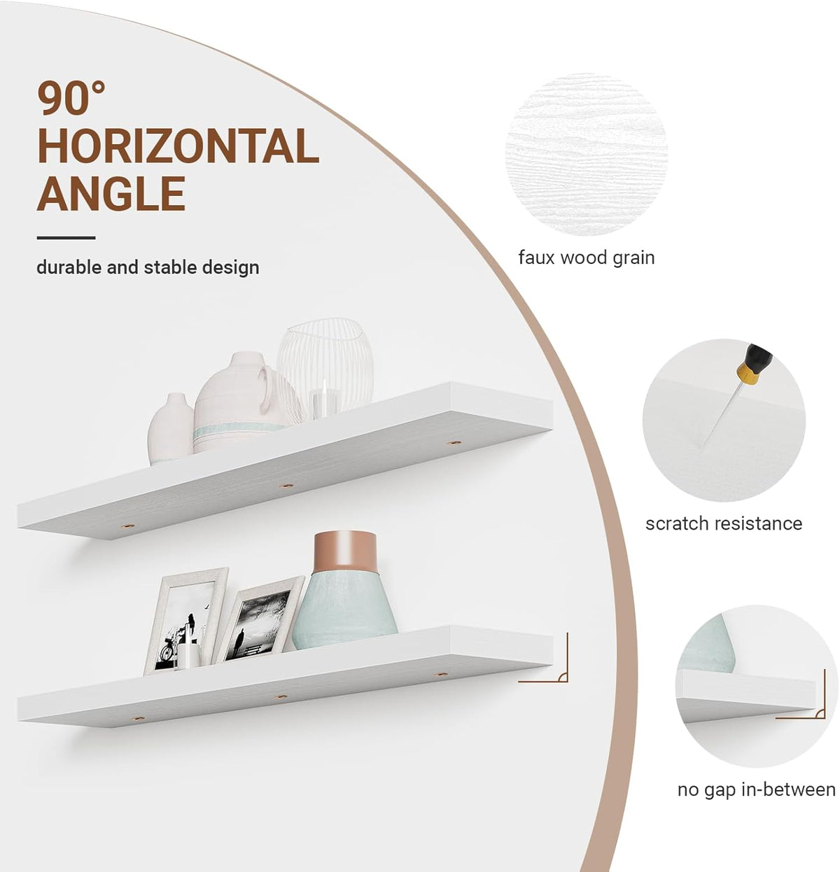 Heimlove Floating Shelves for Wall 48 Inches Long,9.3" Deep White Floating Shelf Set of 2,Wall Mounted Shelves for Bathroom Bedroom Living Room Kitchen Office,Shelf for Books Storage Room Decor