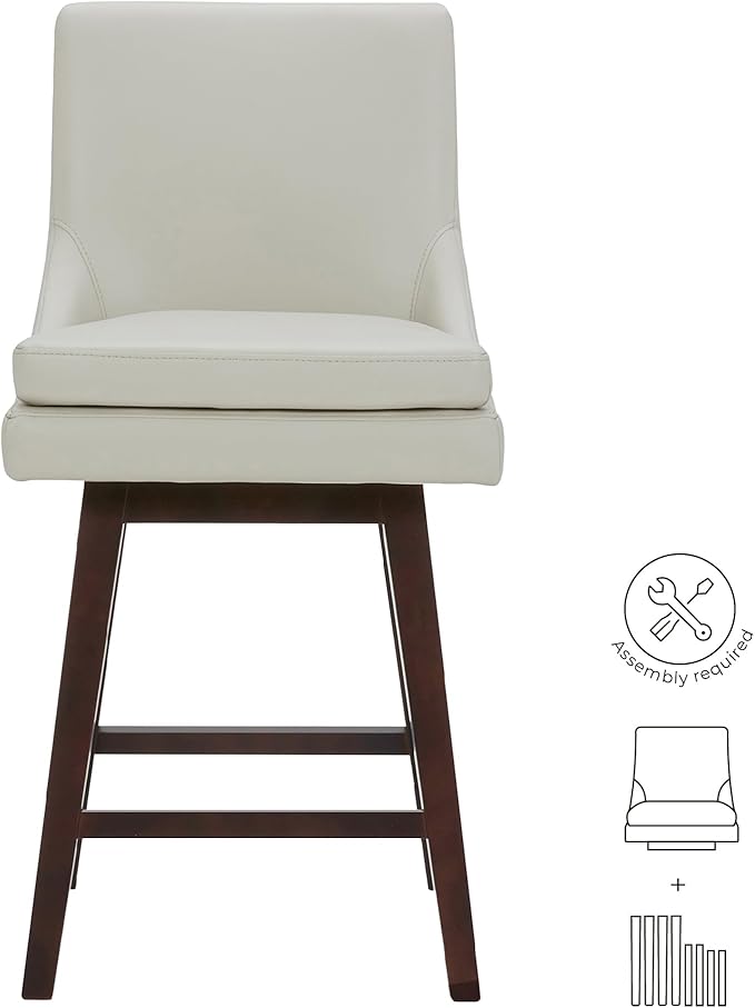 CHITA Counter Height Swivel Bar Stools Set of 3, FSC Certified Upholstered Faux Leather Barstool Chairs with Back, 26.8" H Seat Height, PU Leather in Creamy Grey