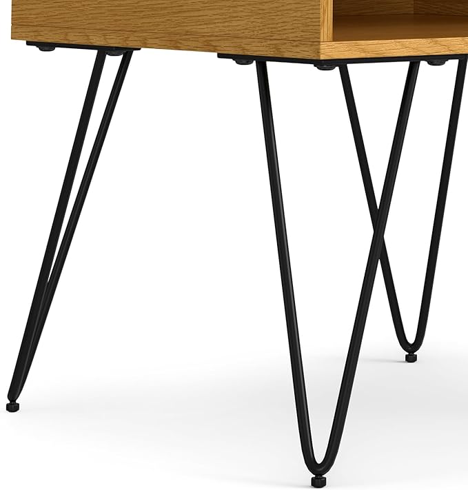 SIMPLIHOME Hunter Industrial 22 inch Wide Metal End Table in Oak Veneer for The Living Room and Bedroom