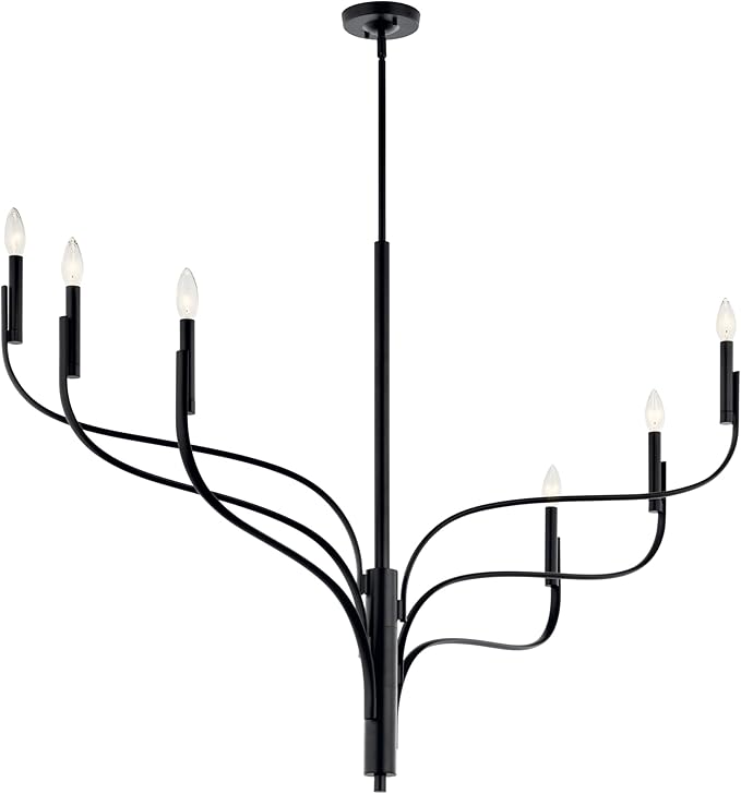 KICHLER Livadia 6-Light Chandelier, Soft Modern-Light in Black, for Foyer, Great Room, or Vaulted Dining or Bedroom (33.25" x 47.25"), 52674BK