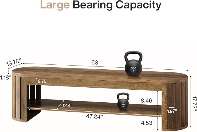 Tribesigns 63" Wooden Dining Bench, Farmhouse Entryway Bench with Arc Vertical Slat Splicing Legs, Kitchen Dining Seat for Dining Room, Living Room, Home Office, Easy Assembly (Brown)