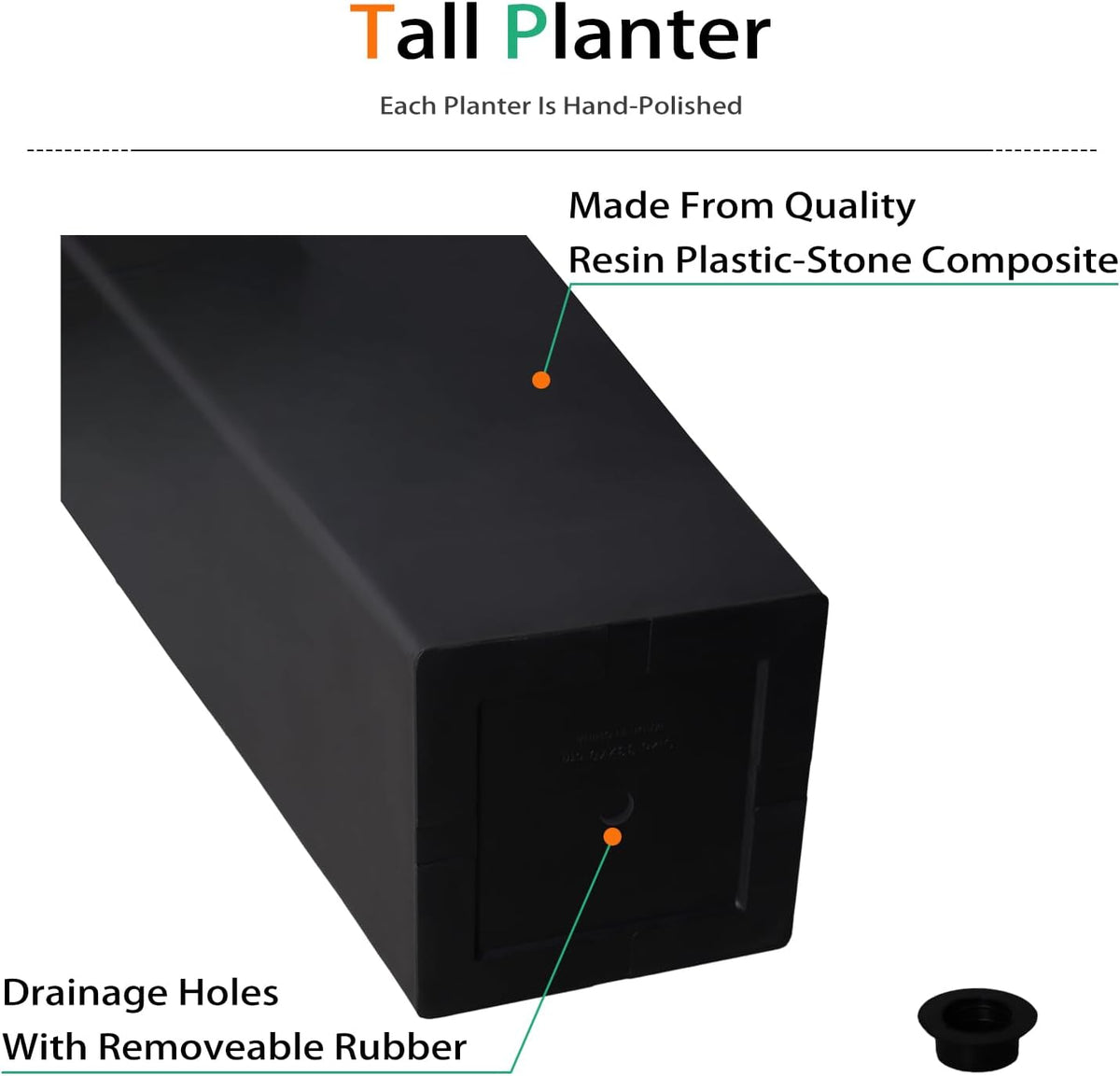 Tall Planters for Outdoor Plants, Large Resin Flower Pots for Garden, Front Porch, Patio, Indoor - Set of 2 (Black, 32 inch - 2 Pack)
