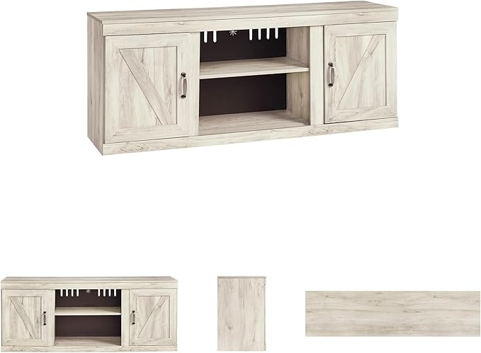Signature Design by Ashley Bellaby Farmhouse Large TV Stand up to 60" with 3 Adjustable Shelves and Fireplace Option, White