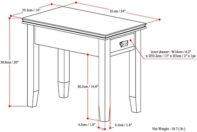 SIMPLIHOME Artisan SOLID WOOD 14 inch Wide Rectangle Transitional Narrow End Side Table in Russet Brown for the Living Room and Bedroom