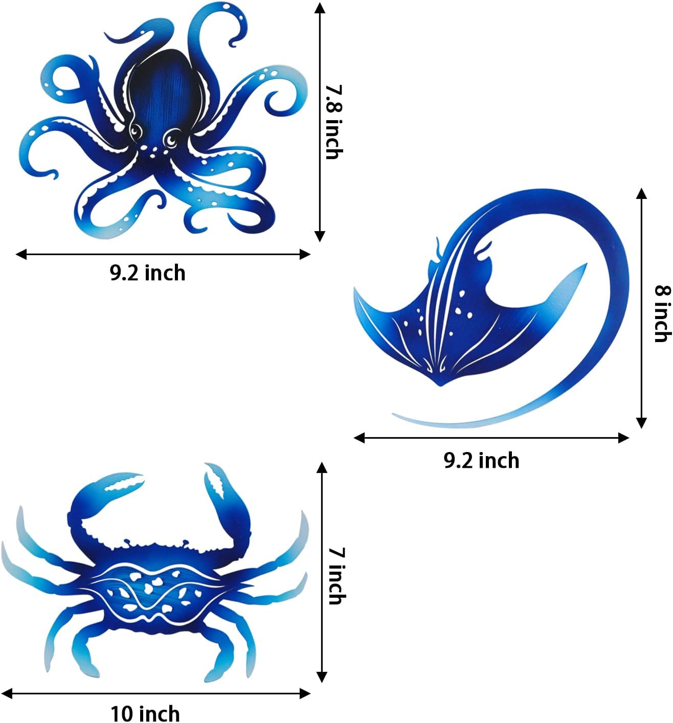 Metal Octopus Crab Manta Ray Coastal Nautical Ocean Decor Outdoor Metal Wall Art Decor Garden Pool Patio Bathroom Yard Farmhouse Fence Deck