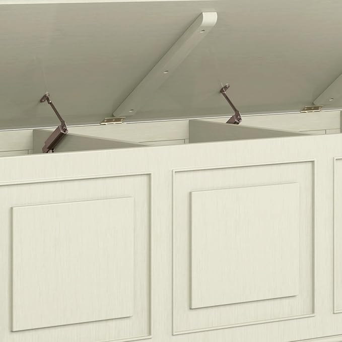 SIMPLIHOME Connaught Storage Bench - 51 inch Wide Solid Wood Trunk Bench in Antique White, Traditional Bench for Entryway with Lift-Up Lid and 3 Hidden Compartments