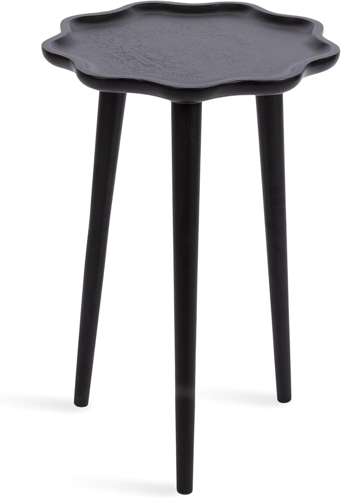 Kate and Laurel Alezar Modern Wooden Round Side Table, 15 x 15 x 22, Black, Solid Wood End Table with Wavy Edge for Bedroom Nightstand or Living Room Accent Table