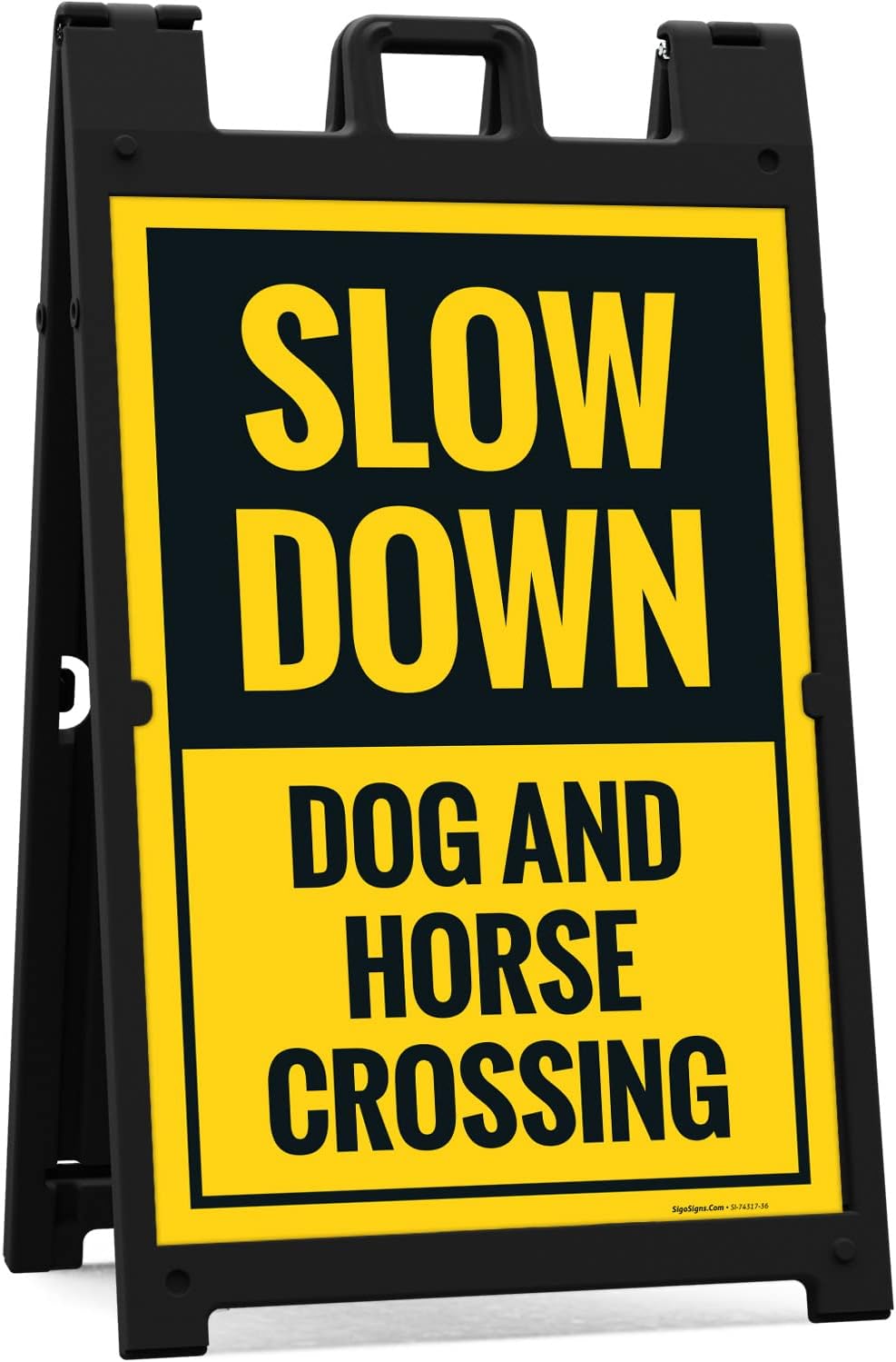 Slow Down Dog and Horse Crossing Sidewalk Sign Kit, 24x36 Inches, with A Frame Stand, Made in USA