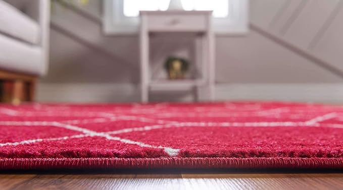 Unique Loom Trellis Frieze Collection Area Rug - Geometric (2' x 13' 1" Runner, Red/ Ivory)