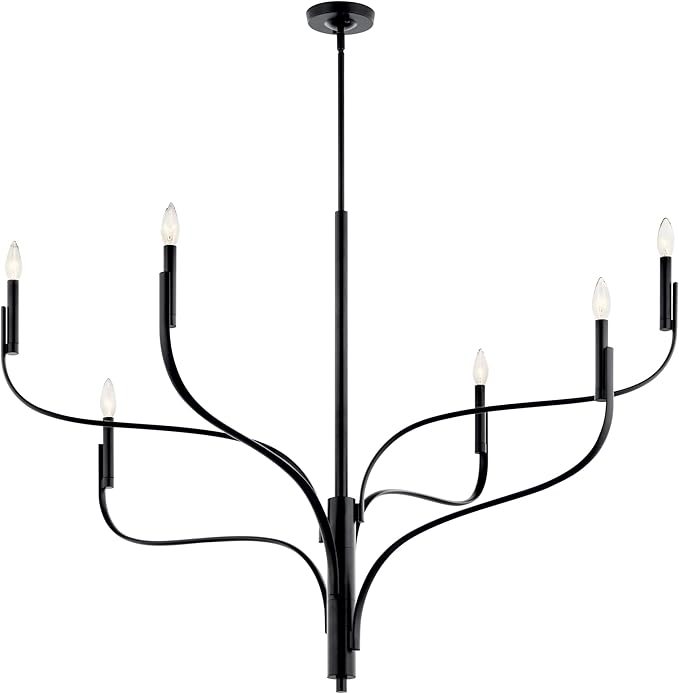 KICHLER Livadia 6-Light Chandelier, Soft Modern-Light in Black, for Foyer, Great Room, or Vaulted Dining or Bedroom (33.25" x 47.25"), 52674BK