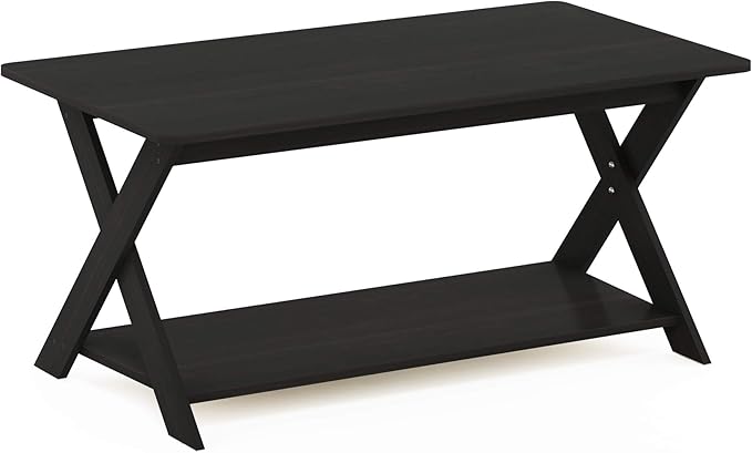 Furinno Modern Coffee Table, Rectangle Modern Coffee Table with X-Legs, Criss-Crossed Side Table, for Living Room, Bedroom, Home Office, Black Espresso